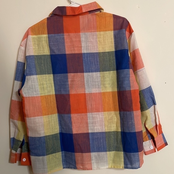 NWT Womens Colorful Plaid Flannel Button Down Blouse - Picture 11 of 14